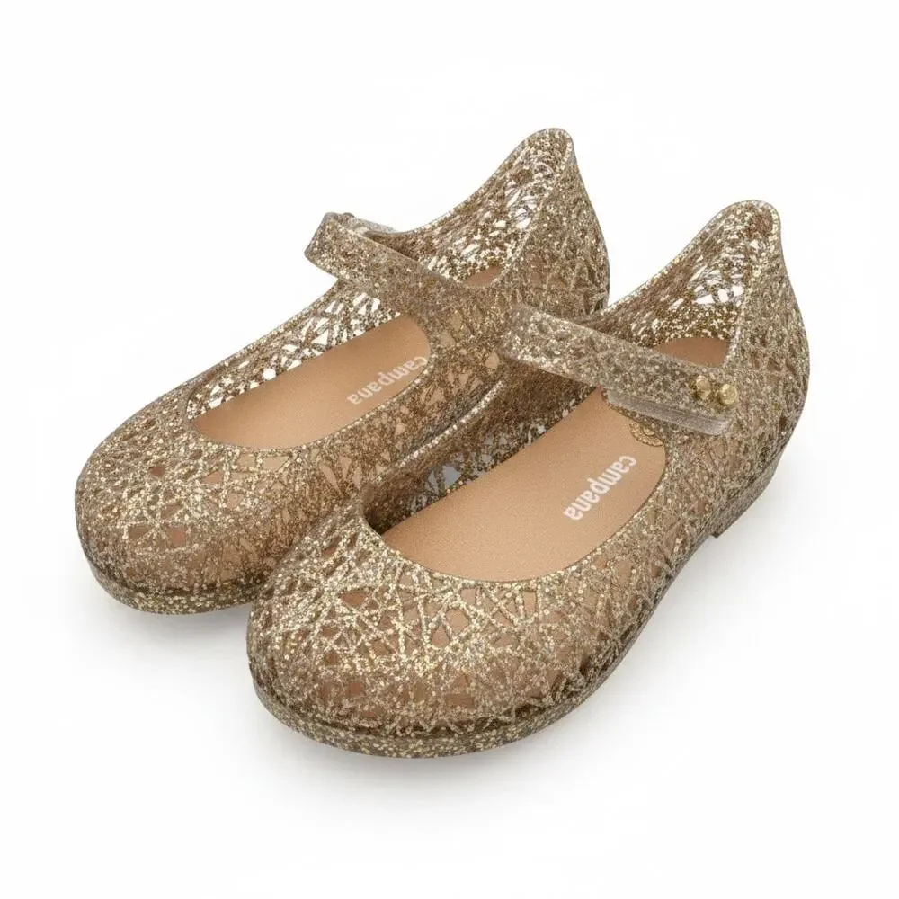 Mini Melissa Campana Glitter Mary Jane Shoes Gold Size 8 Toddler